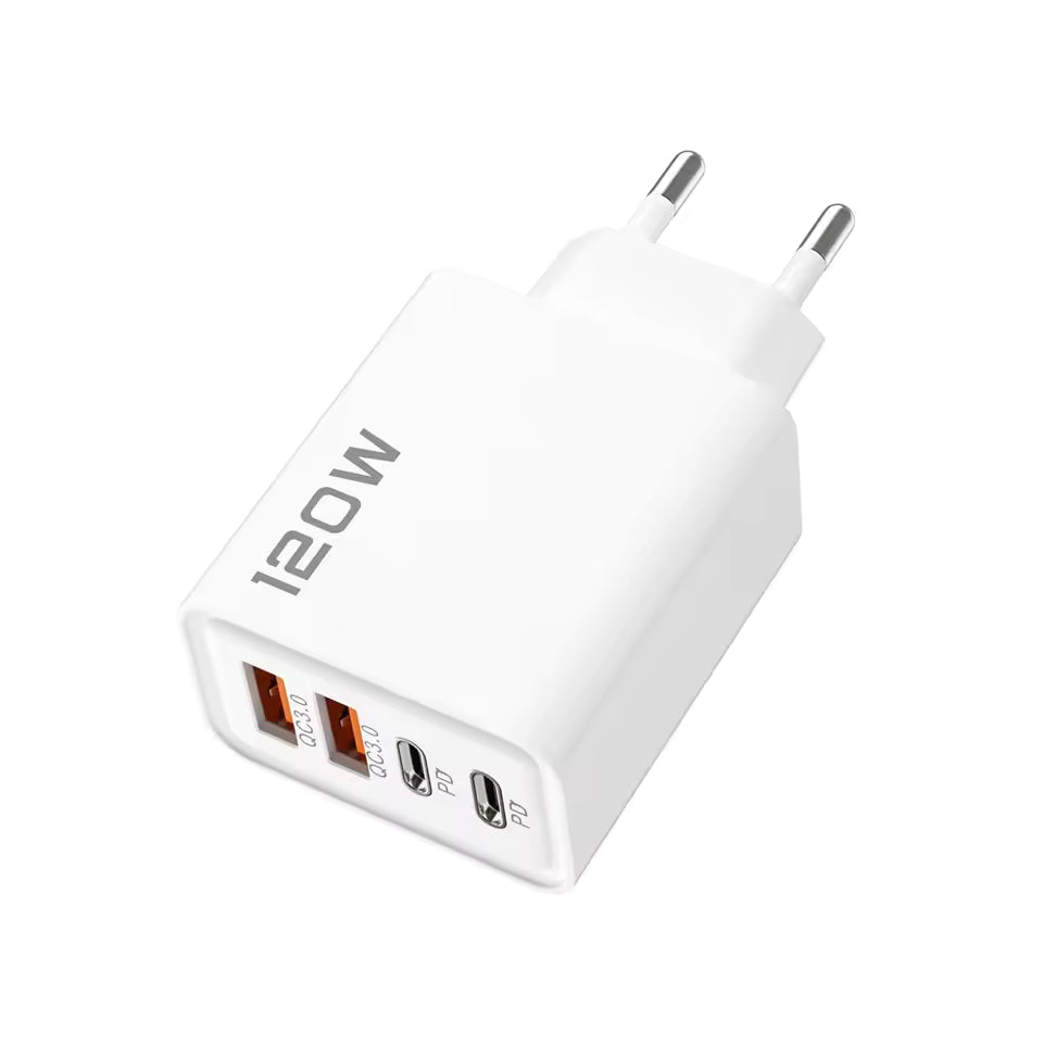 🔌 120W Universal Fast Charger (2×USB-C + 2×USB-A)