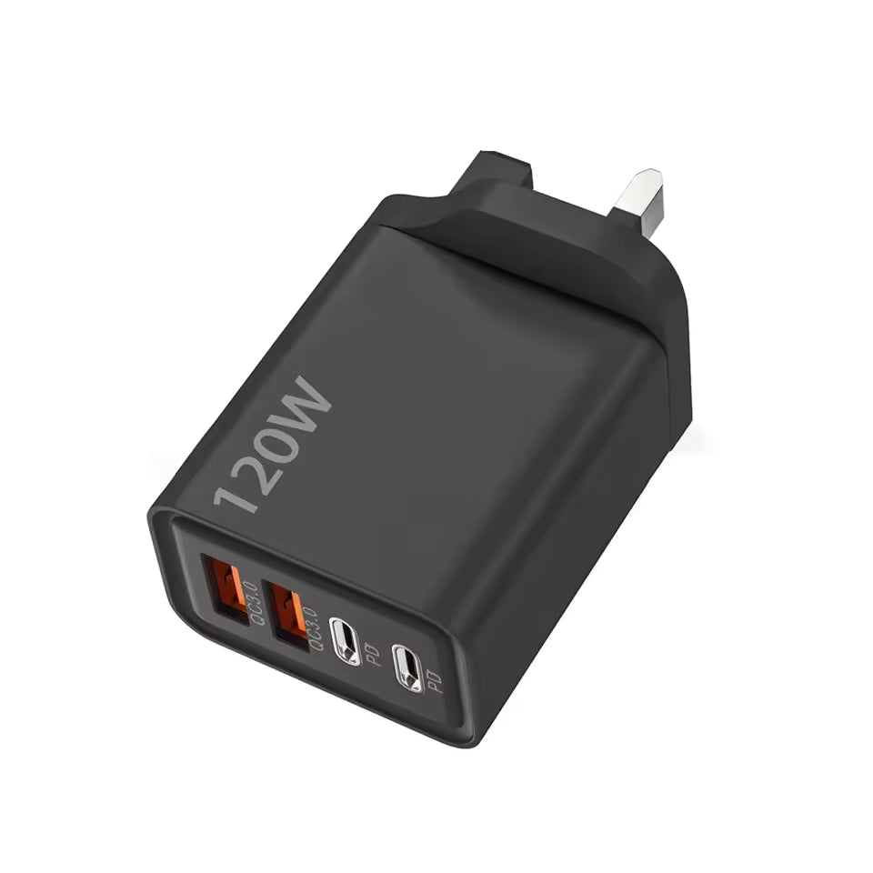 🔌 120W Universal Fast Charger (2×USB-C + 2×USB-A)